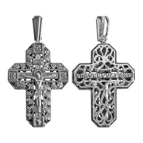 Нательный крестик серебряный №30, двусторонний, чернение 181-0053