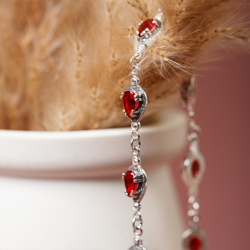 Браслет серебряный с красными фианитами 19-0115 фото 3