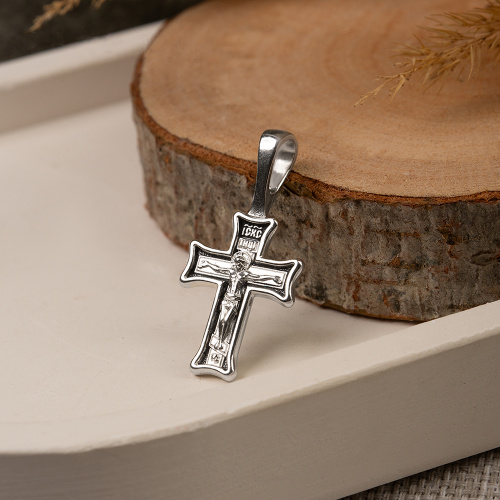 Нательный крестик серебряный 19-0053, литье, частичное чернение фото 2