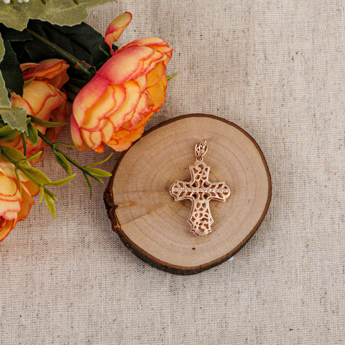 Позолоченный нательный крестик из серебра 181-0014, двусторонний, родирование фото 5