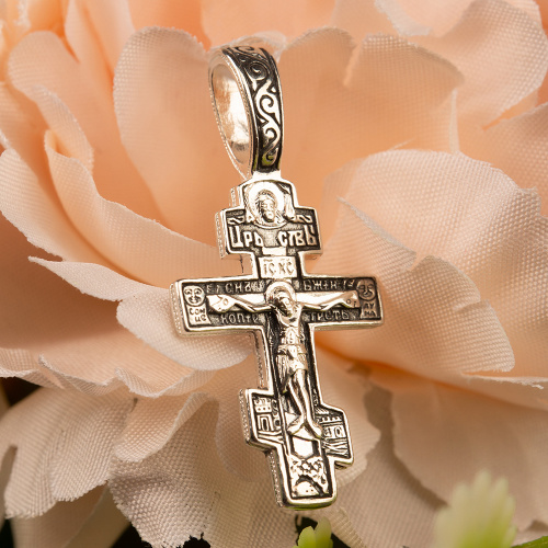 Нательный крестик серебряный 19-0052, литье, частичное чернение фото 4