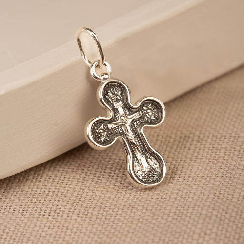 Нательный крестик серебряный 19-0018, литье, частичное чернение фото 4