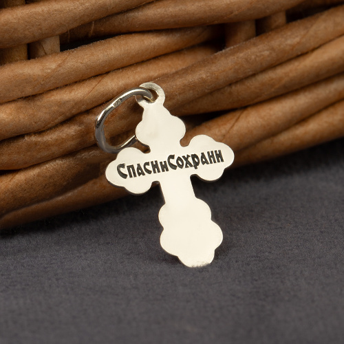 Нательный крестик серебряный 19-0015, штамп, частичное чернение фото 4