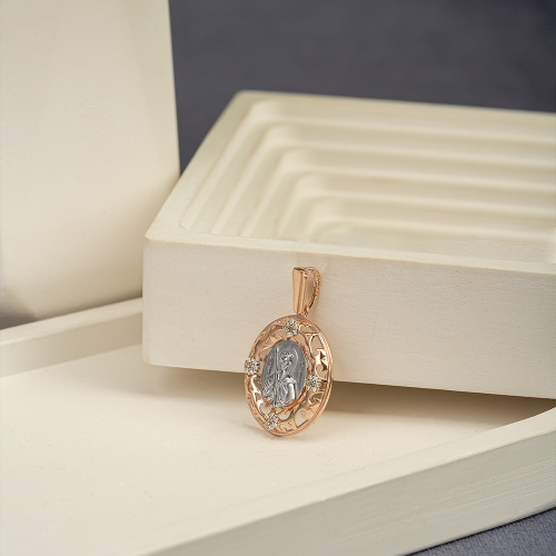 Серебряный образок (медальон) с позолотой, с ликом великомученика Георгия Победоносца 181-0001, родирование, с фианитами фото 3