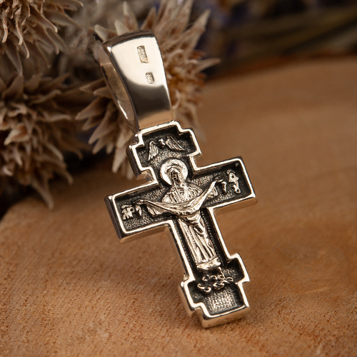 Нательный крестик серебряный 19-0032, литье, частичное чернение фото 3