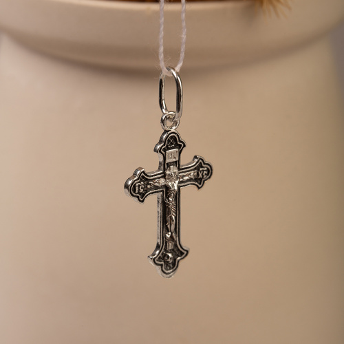 Нательный крестик серебряный 19-0046, литье, частичное чернение фото 5