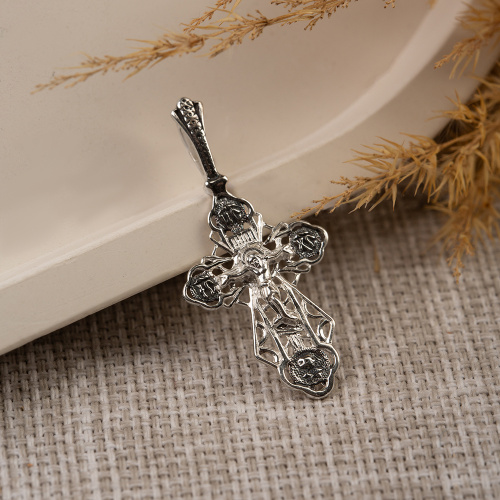 Нательный крестик серебряный 19-0047, литье, частичное чернение фото 4