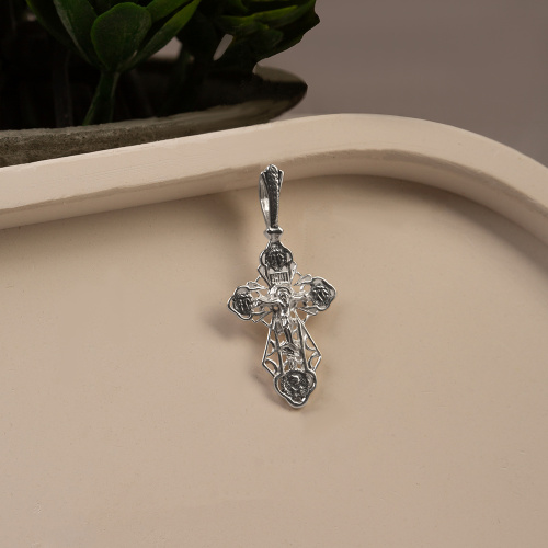 Нательный крестик серебряный 19-0047, литье, частичное чернение фото 5