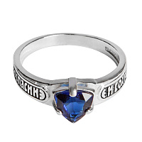 Кольцо серебряное с синим фианитом 19-0117, литье, частичное чернение