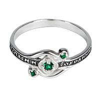 Кольцо серебряное с зелеными фианитами 19-0116, литье, частичное чернение