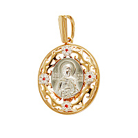 Образок серебряный с ликом блаженной Ксении Петербургской 181-0004, позолота, родирование, с фианитами