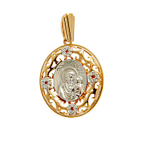 Образок серебряный с ликом Божией Матери "Казанская" 181-0005, позолота, родирование, с фианитами